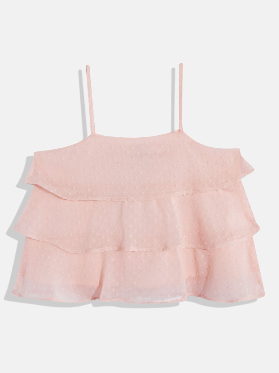 Kids HERE&NOW Tops | Buy Here&Now Girls Dobby Weave Sleeveless Layered Top - Apparel For Girls