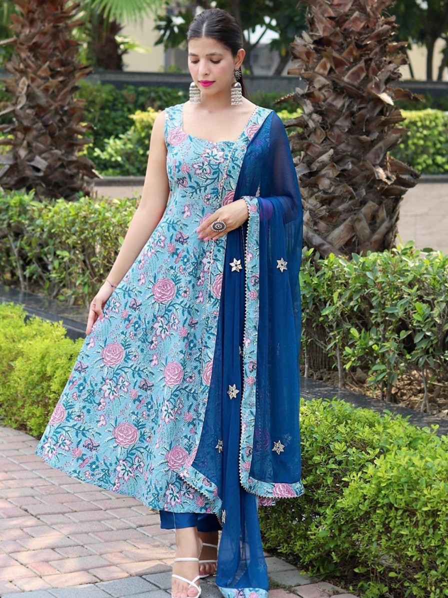 Women KALINI Kurtas & Suits | Buy Kalini Floral Printed Anarkali Kurta With Trousers & Dupatta - Apparel For Women