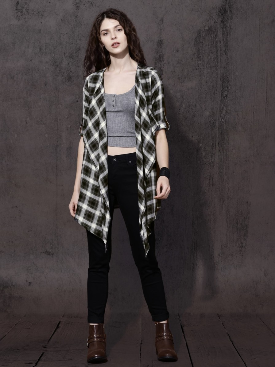 Women Roadster Shrugs | Buy Roadster Black & White Checked Front Open Shrug - Apparel For Women