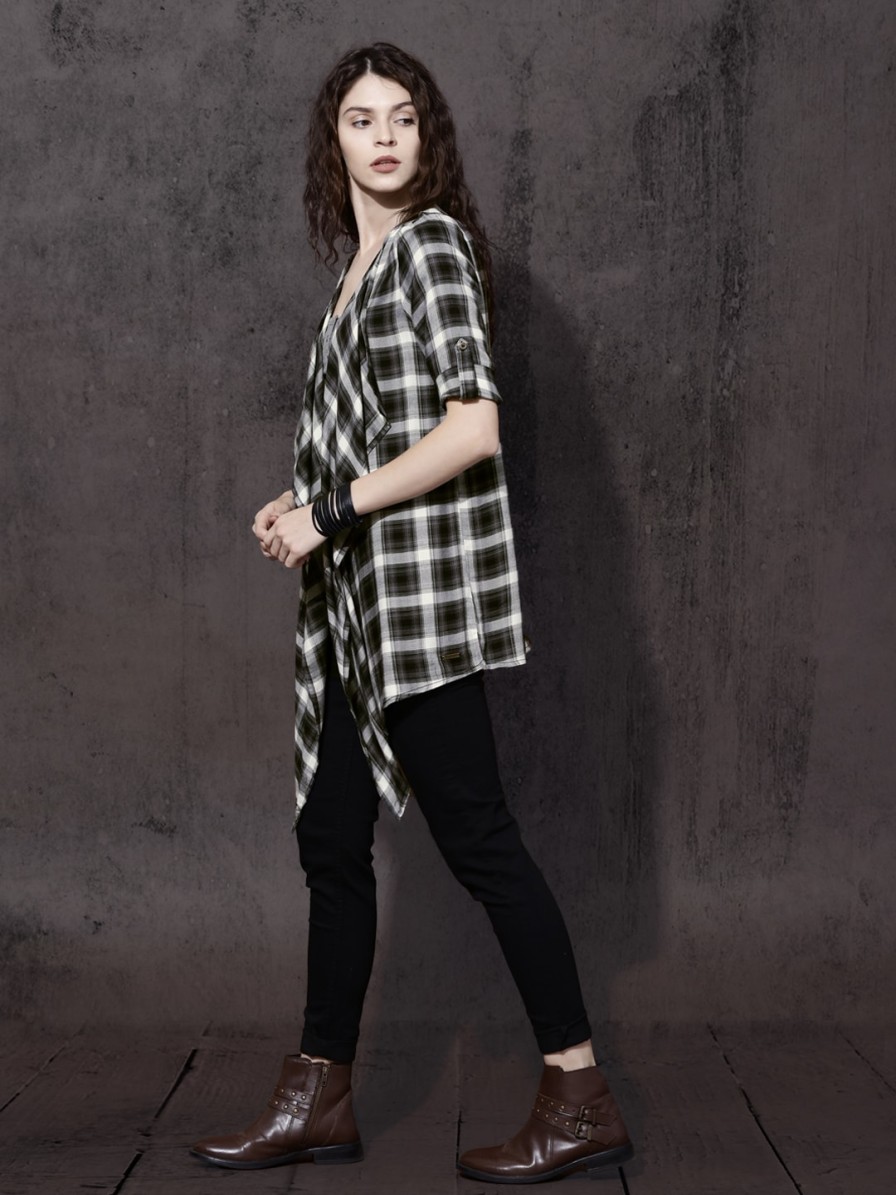 Women Roadster Shrugs | Buy Roadster Black & White Checked Front Open Shrug - Apparel For Women