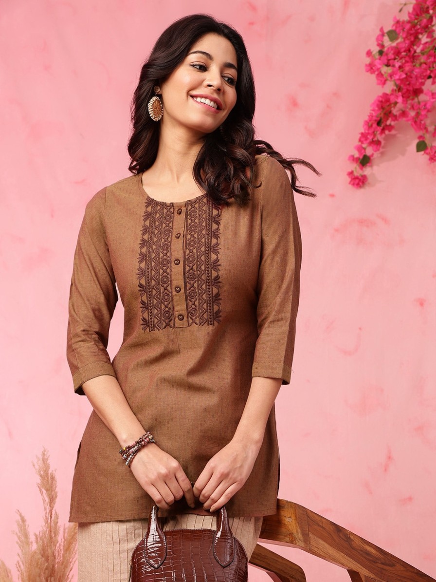 Women Anouk Kurtis, Tunics & Tops | Buy Anouk Yoke Design Embroidered Round Neck Pure Cotton Kurta - Apparel For Women