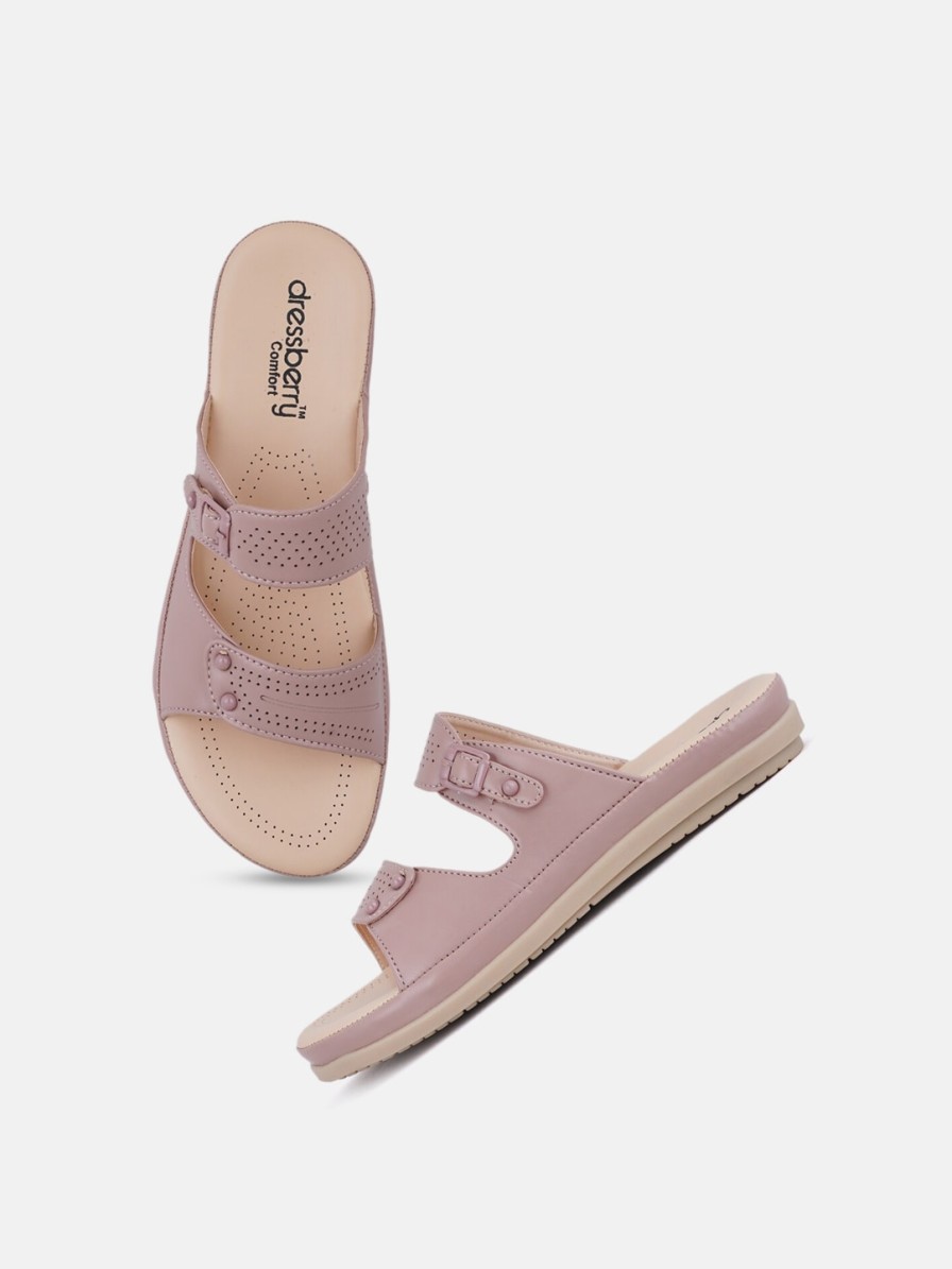 Women DressBerry Flats | Buy Dressberry Women Nude Coloured Textured Open Toe Flats With Laser Cuts - Footwear For Women