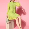 Women SASSAFRAS Dresses | Buy Sassafras Women Attractive Lime Green Solid Feminine Frills Dress - Apparel For Women