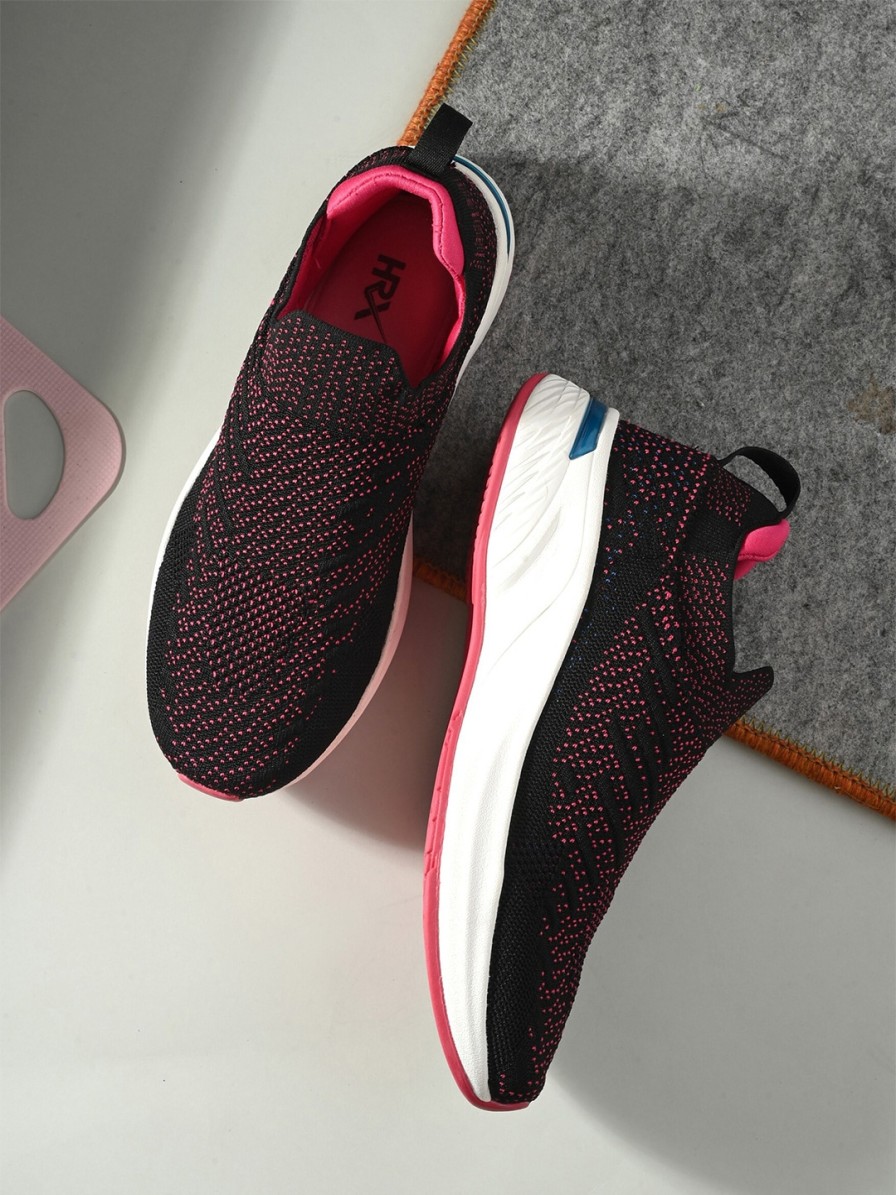 Women HRX by Hrithik Roshan Sports Shoes & Floaters | Buy Hrx By Hrithik Roshan Women Black & Fuchsia Slip On Walking Shoes - Footwear For Women