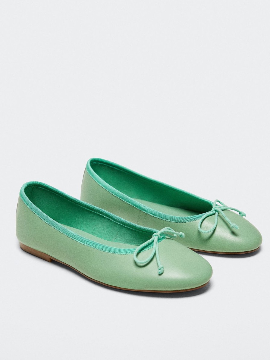 Women MANGO Flats | Buy Mango Women Mint Green Solid Ballerinas With Bow Upper - Footwear For Women