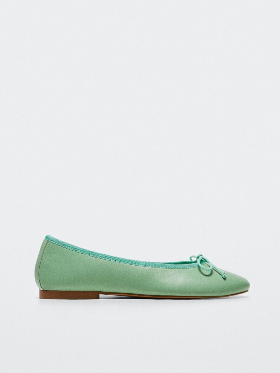 Women MANGO Flats | Buy Mango Women Mint Green Solid Ballerinas With Bow Upper - Footwear For Women