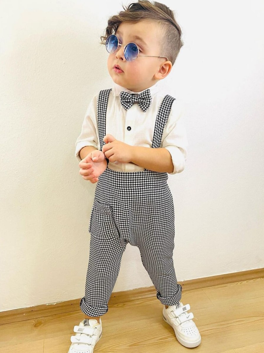 Kids BAESD Party Wear | Buy Baesd Boys Checked Dungaree With Shirt & Bow Tie - Apparel For Boys