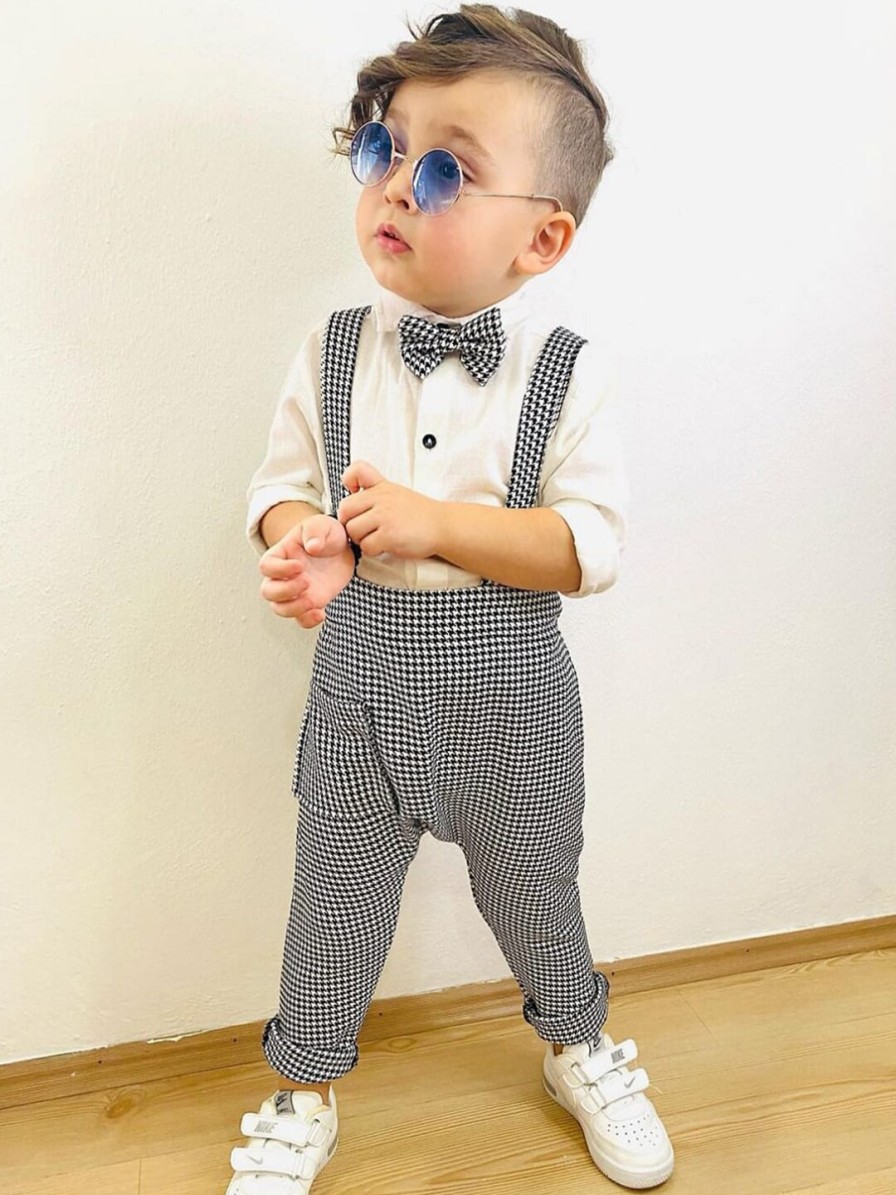 Kids BAESD Party Wear | Buy Baesd Boys Checked Dungaree With Shirt & Bow Tie - Apparel For Boys