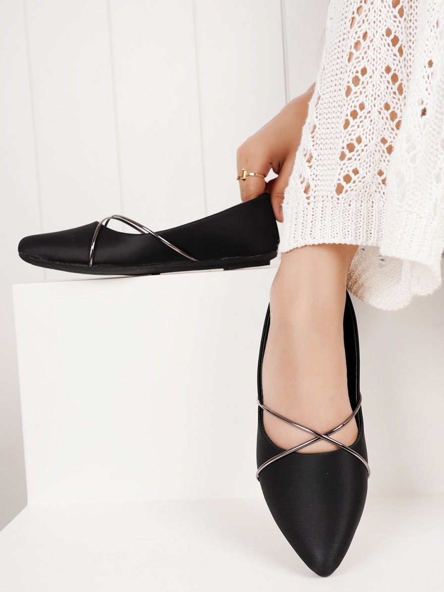 Women DressBerry Flats | Buy Dressberry Black Embellished Pointed Toe Ballerinas - Footwear For Women