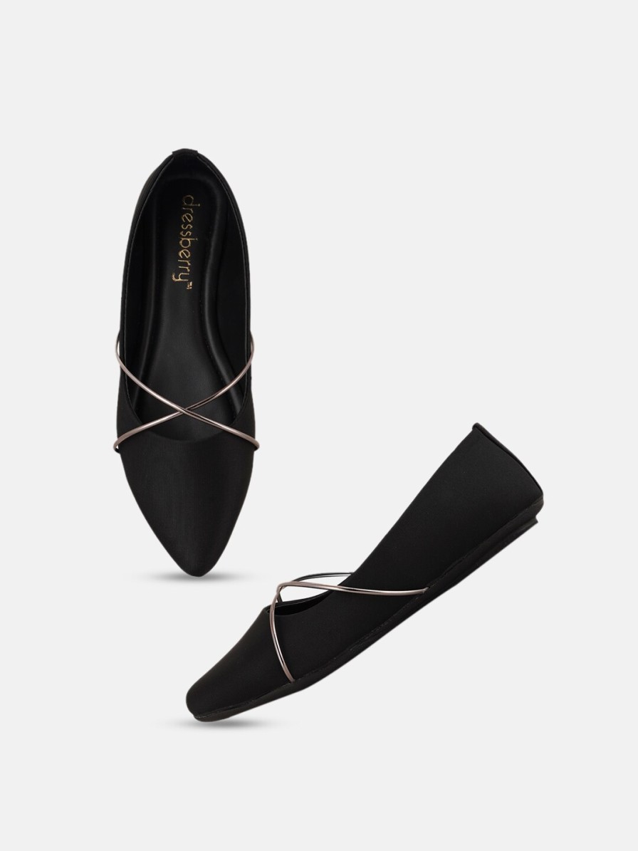 Women DressBerry Flats | Buy Dressberry Black Embellished Pointed Toe Ballerinas - Footwear For Women