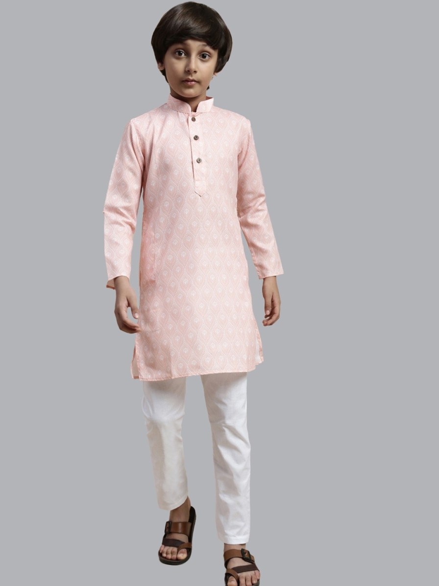 Kids Sangria Ethnic Wear | Buy Sangria Boys Floral Printed Straight Kurta With Pyjama - Apparel For Boys