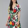 Women Oxolloxo Swimwear | Buy Oxolloxo Women Green & Red Floral Printed Viscose Rayon Kaftan Style Swim Dress - Apparel For Women