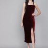 Women VAARARO Dresses | Buy Vaararo Maroon Velvet Sheath Midi Dress - Apparel For Women