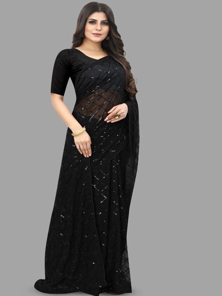 Women B Bella Creation Sarees | Buy B Bella Creation Embellished Sequinned Detailed Pure Georgette Saree - Apparel For Women