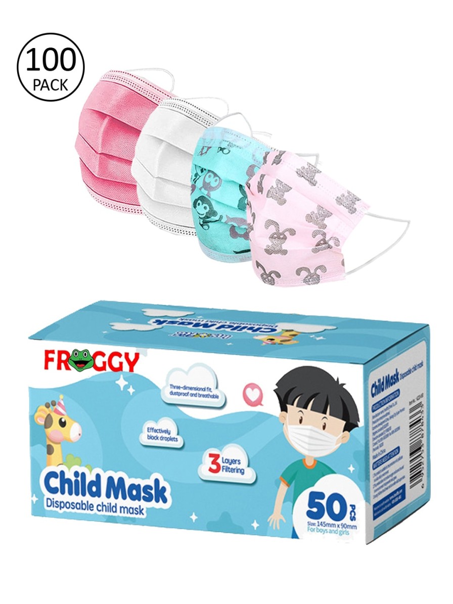 Kids FROGGY Masks & Protective Gears | Buy Froggy Kids Pack Of 100 Assorted 3 Ply Anti Pollution Mask - Accessories For Unisex Kids