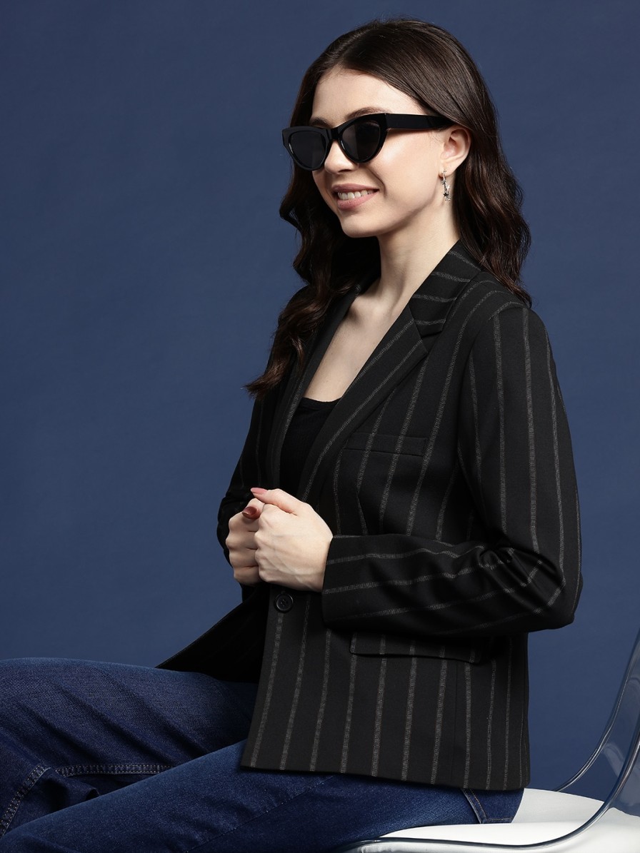 Women Mast & Harbour Blazers & Waistcoats | Buy Mast & Harbour Striped Single Breasted Blazer - Apparel For Women