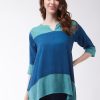 Women InWeave Kurtis, Tunics & Tops | Buy Inweave Women Blue Colourblocked Pure Cotton A Line Top - Apparel For Women