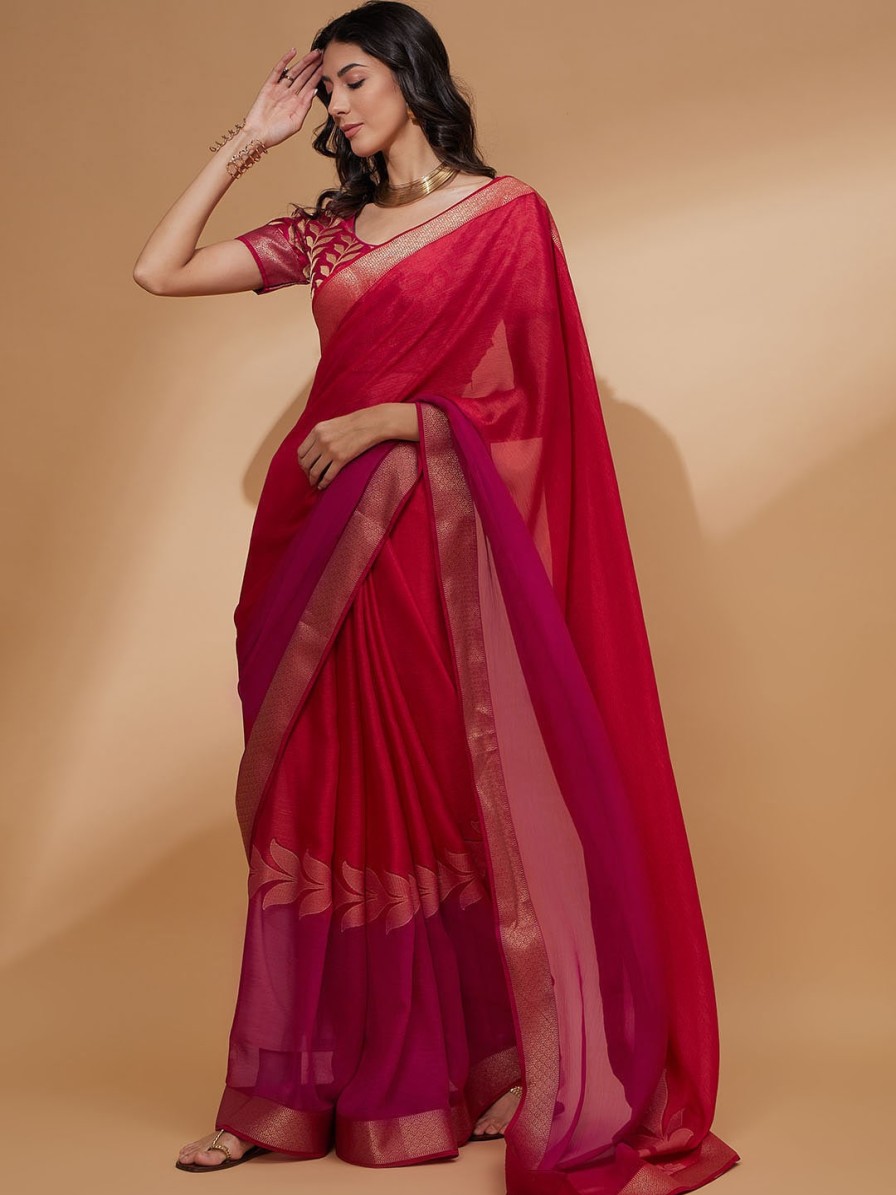 Women all about you Sarees | Buy All About You Pink Floral Woven Design Zari Detailed Pure Chiffon Saree - Apparel For Women