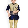 Kids Aj DEZInES Ethnic Wear | Buy Aj Dezines Boys Blue & Beige Solid Kurta With Pyjamas And Nehru Jacket - Apparel For Boys