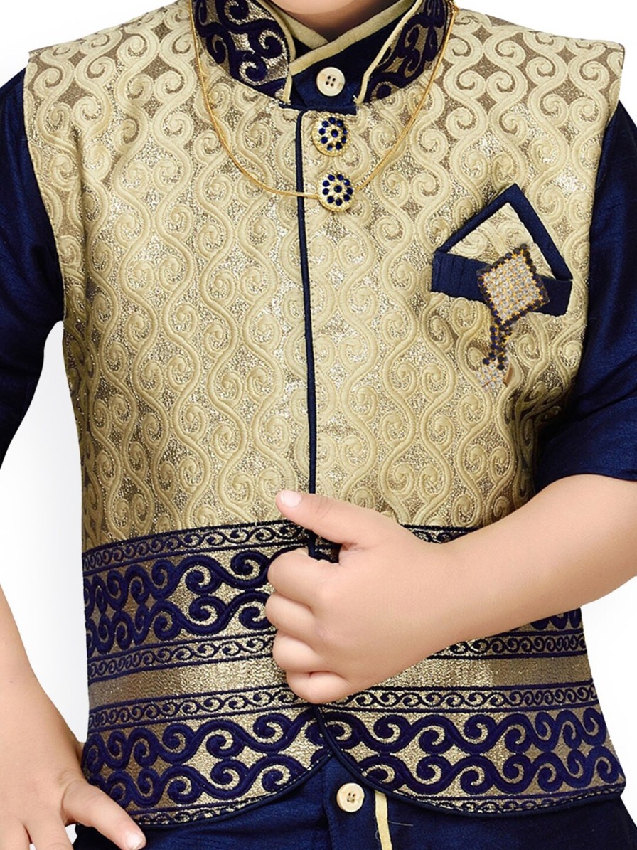 Kids Aj DEZInES Ethnic Wear | Buy Aj Dezines Boys Blue & Beige Solid Kurta With Pyjamas And Nehru Jacket - Apparel For Boys