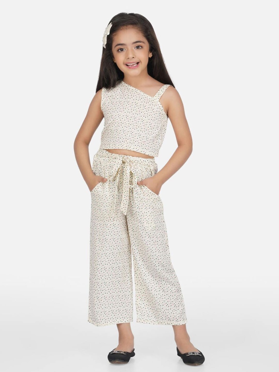 Kids HERE&NOW Clothing Sets | Buy Here&Now Girls Beige & Black One Shoulder Printed Top With Palazzo - Apparel For Girls