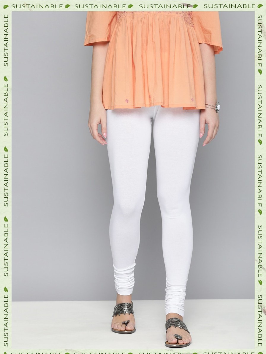 Women HERE&NOW Leggings, Salwars & Churidars | Buy Here&Now Women White Solid Churidar Length Leggings - Apparel For Women