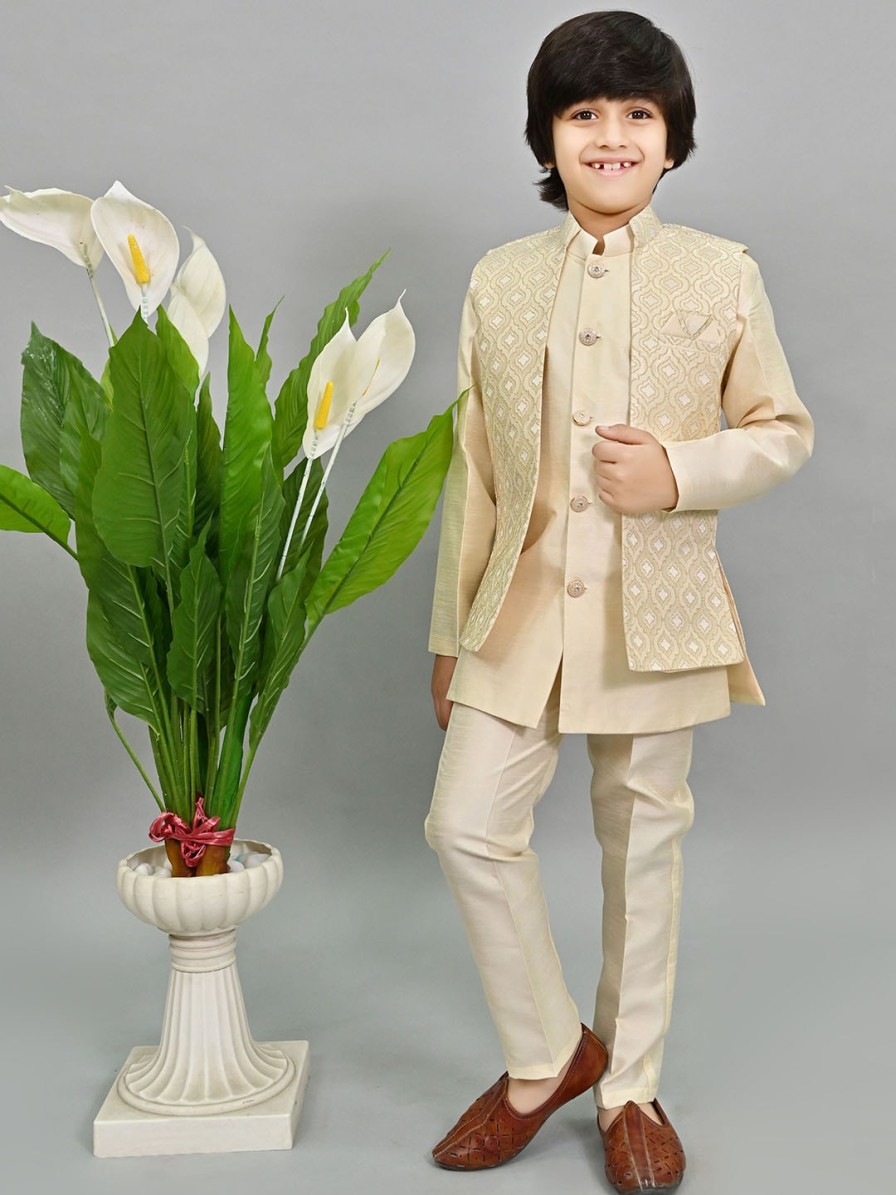 Kids ahhaaaa Ethnic Wear | Buy Ahhaaaa Boys Mandarin Collar Regular Kurta With Pyjamas & Nehru Jacket - Apparel For Boys