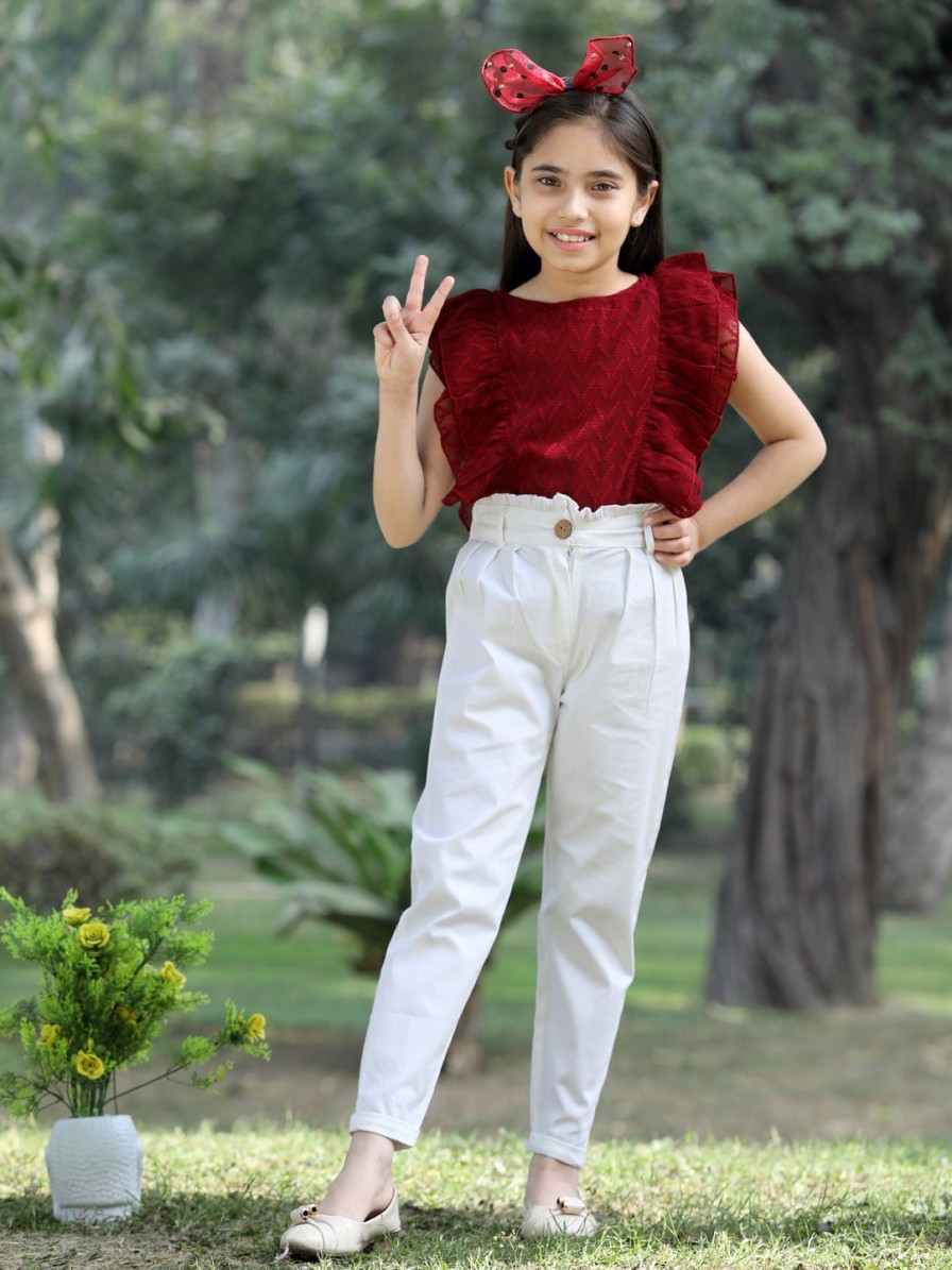 Kids Cutiekins Clothing Sets | Buy Cutiekins Girls Self Design Sleeveless Top With Trousers - Apparel For Girls