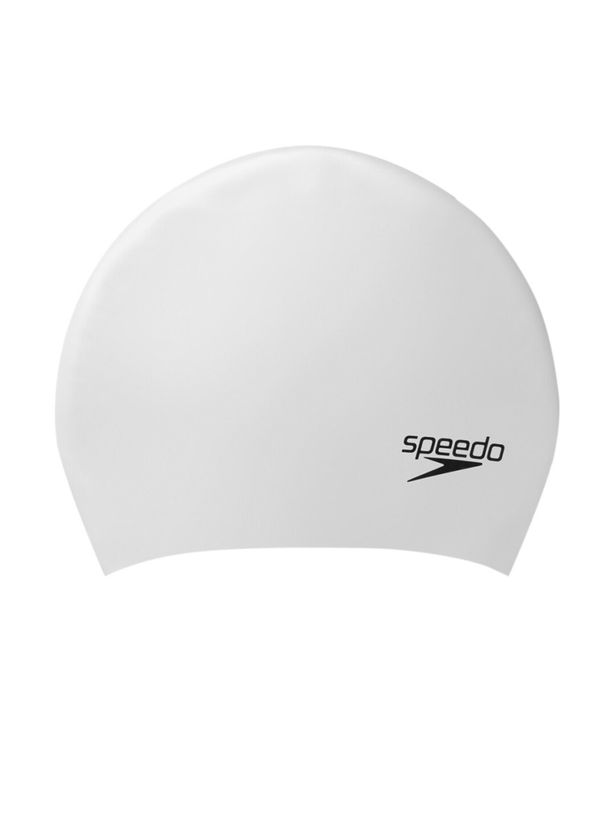 Women Speedo Sports Equipment | Buy Speedo Silver Toned Brand Logo Print Long Hair Swimming Cap - Sporting Goods For Unisex