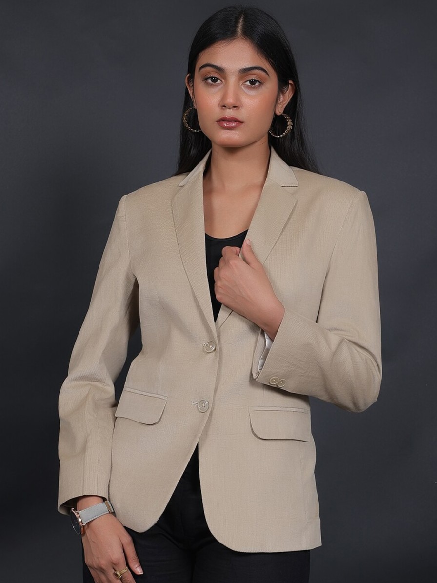 Women Talethread Blazers & Waistcoats | Buy Talethread Notched Lapel Single Breasted Corduroy & Cotton Formal Blazer - Apparel For Women