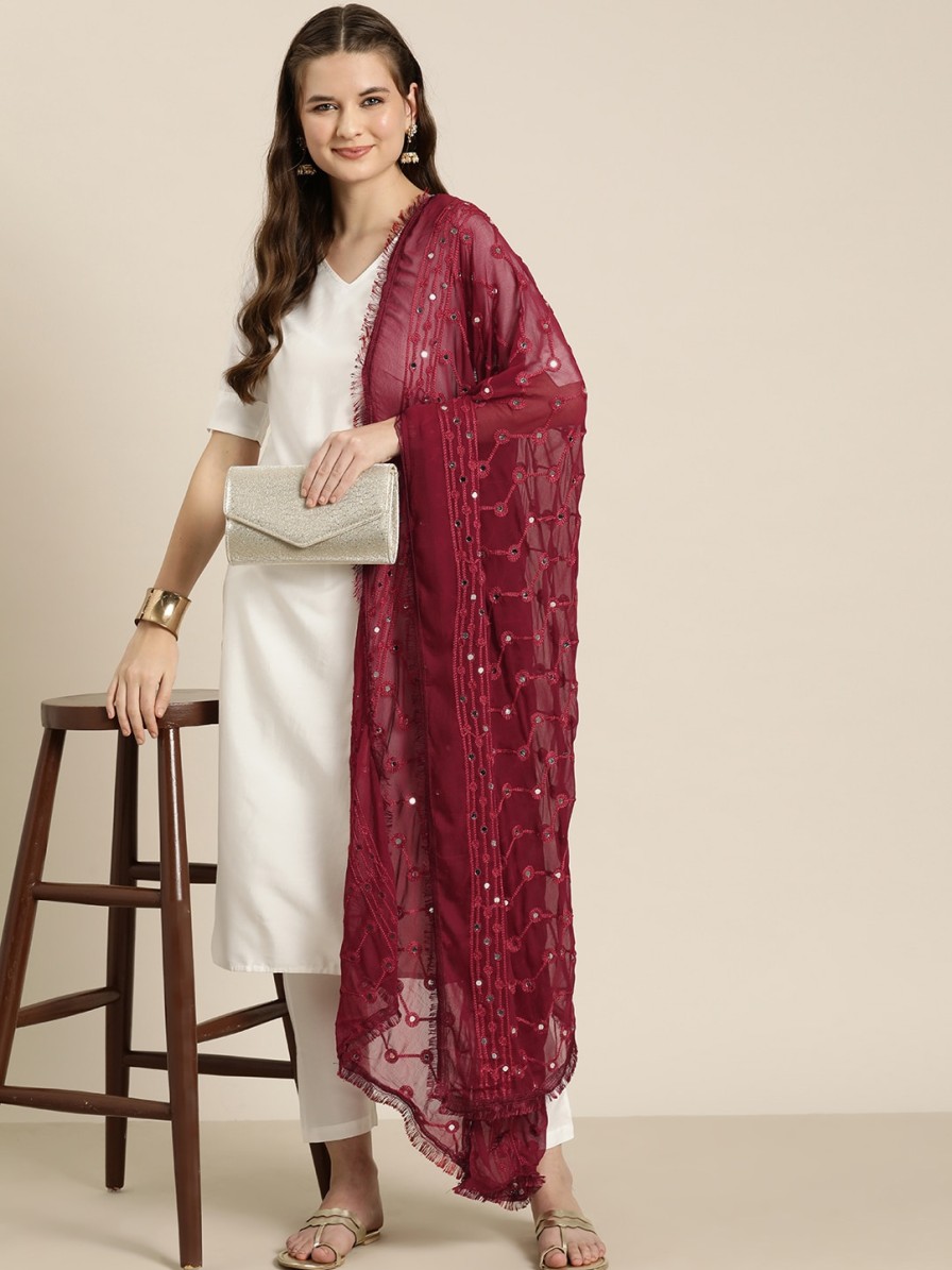 Women HERE&NOW Dupattas & Shawls | Buy Here&Now Embroidered Dupatta With Mirror Work - Apparel For Women