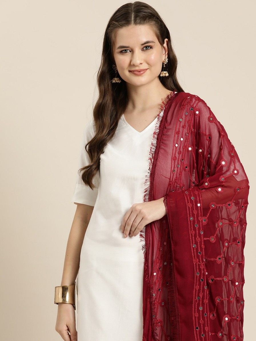 Women HERE&NOW Dupattas & Shawls | Buy Here&Now Embroidered Dupatta With Mirror Work - Apparel For Women