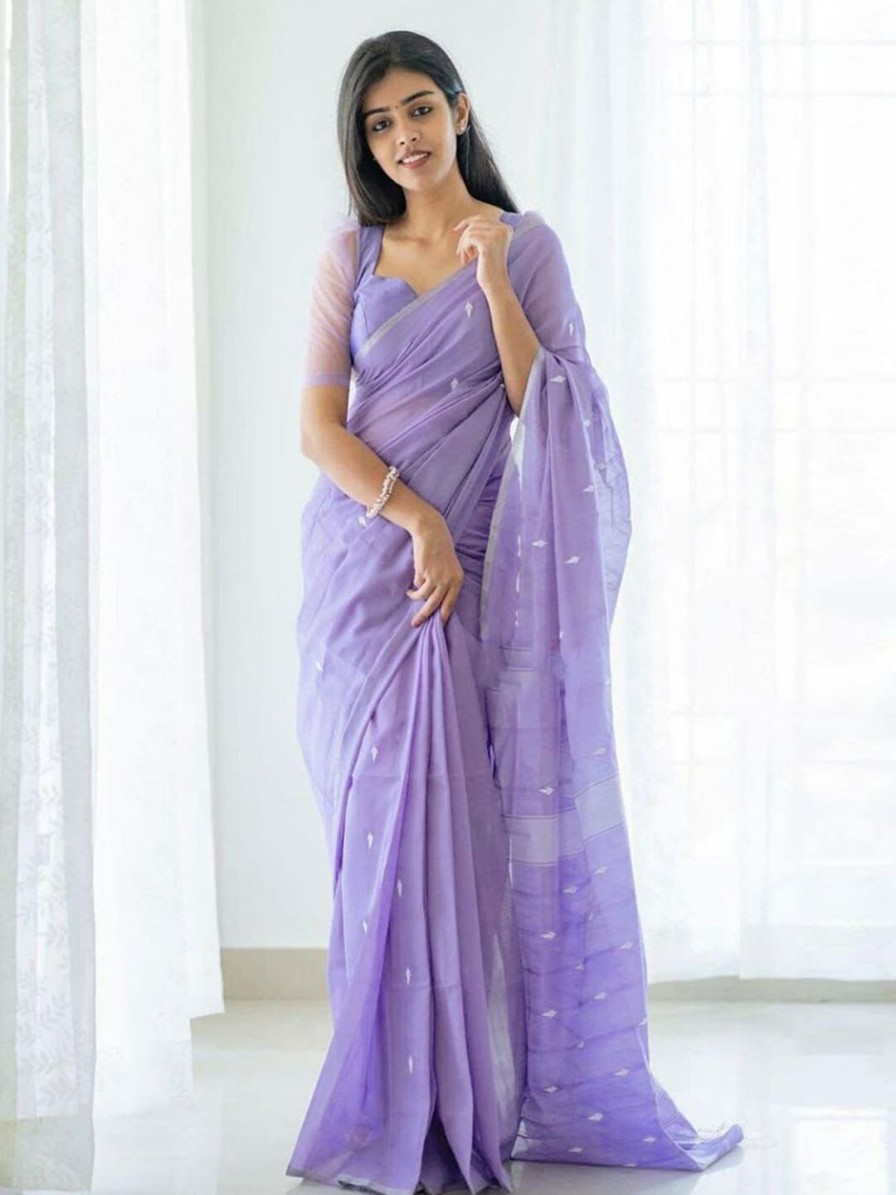 Women Mitera Sarees | Buy Mitera Lavender & Silver Toned Woven Design Zari Saree - Apparel For Women