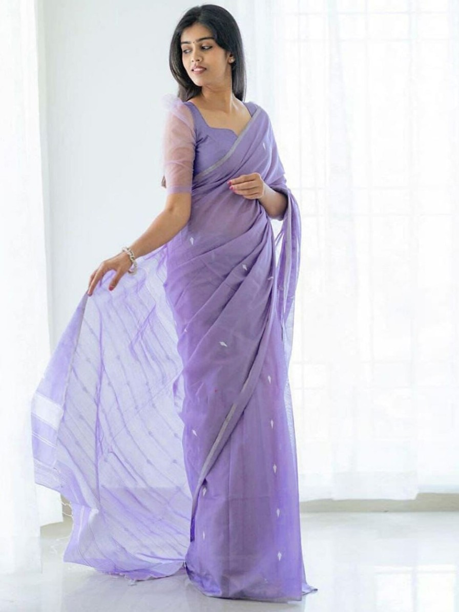 Women Mitera Sarees | Buy Mitera Lavender & Silver Toned Woven Design Zari Saree - Apparel For Women