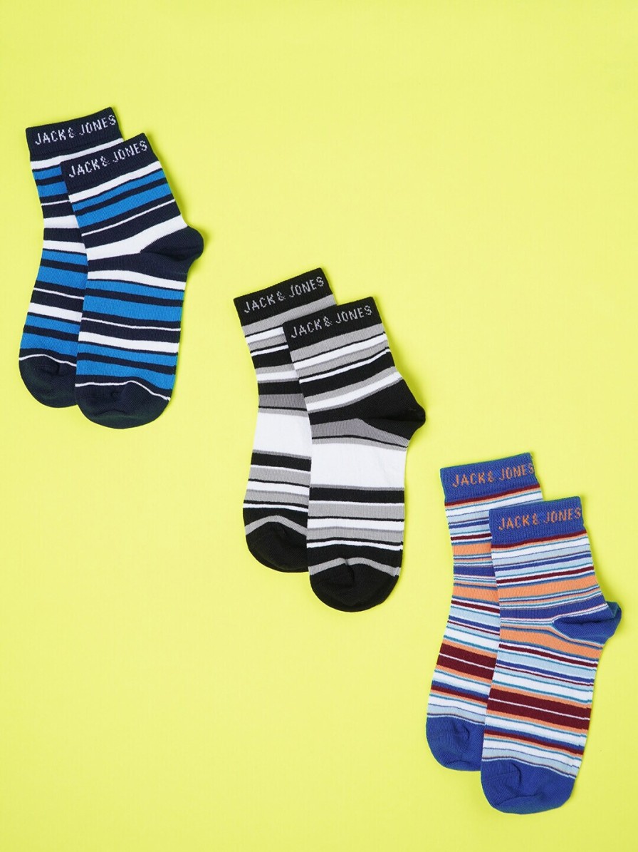 Kids Jack & Jones Junior Socks | Buy Jack & Jones Junior Boys Pack Of 3 Striped Calf Length Socks - Accessories For Boys