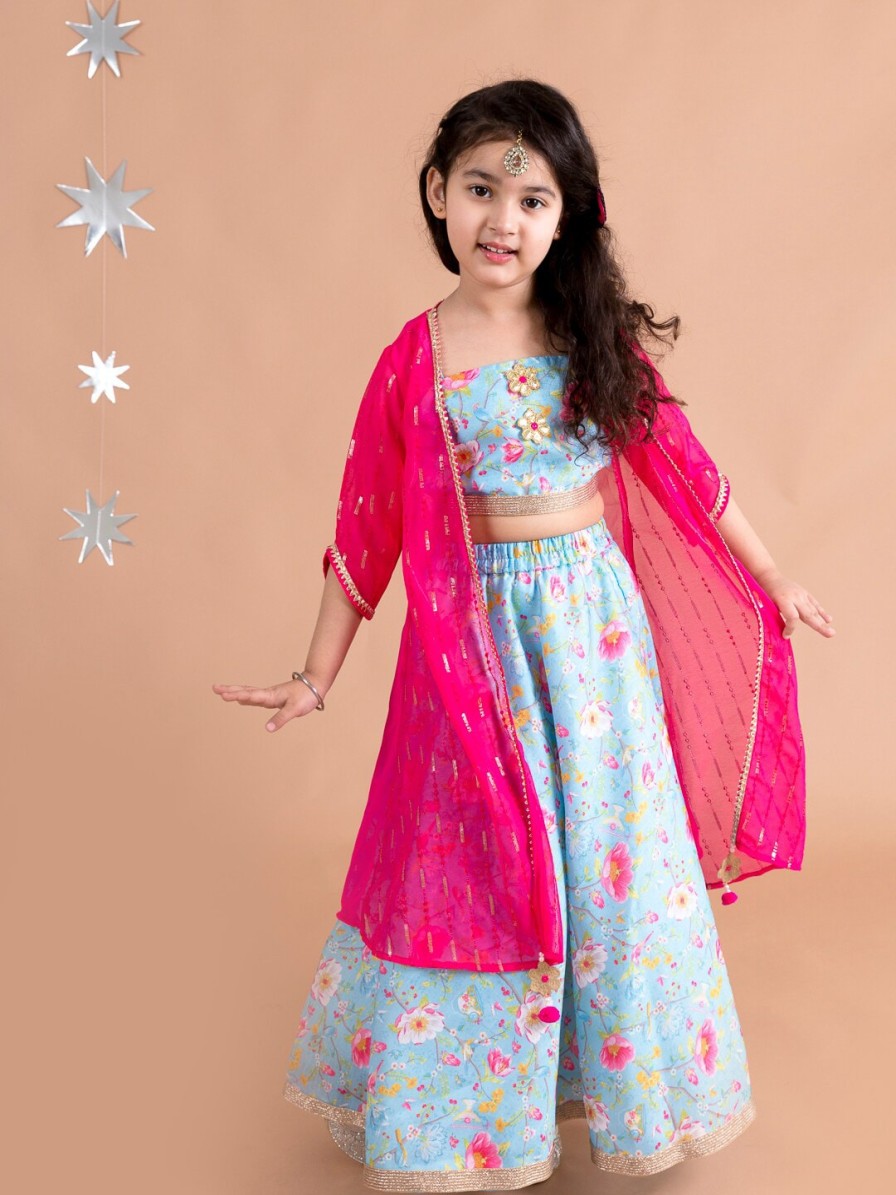 Kids pspeaches Lehenga Choli | Buy Pspeaches Girls Blue & Red Printed Ready To Wear Lehenga Choli - Apparel For Girls