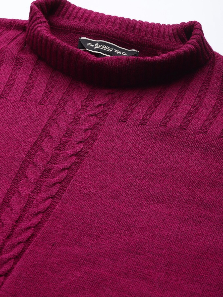 Women Roadster Sweaters & Sweatshirts | Buy Roadster Women Magenta Cable Knit Acrylic Pullover - Apparel For Women