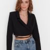 Women Trendyol Blazers & Waistcoats | Buy Trendyol Open Front Cropped Tie Up Blazer - Apparel For Women