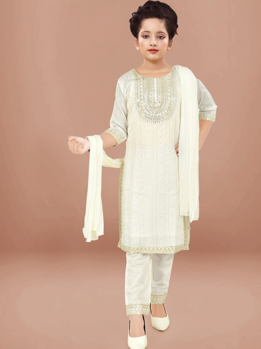 Kids BAESD Kurta Sets | Buy Baesd Girls Ethnic Motifs Embroidered Regular Sequinned Kurta With Trousers & Dupatta - Apparel For Girls