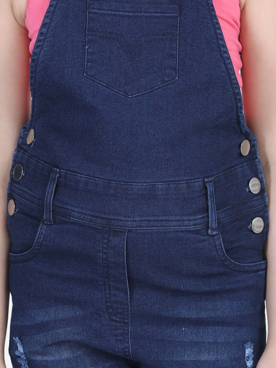 Kids StyleStone Dungarees & Jumpsuits | Buy Stylestone Girls Blue Solid Distressed Cotton Denim Dungarees - Apparel For Girls