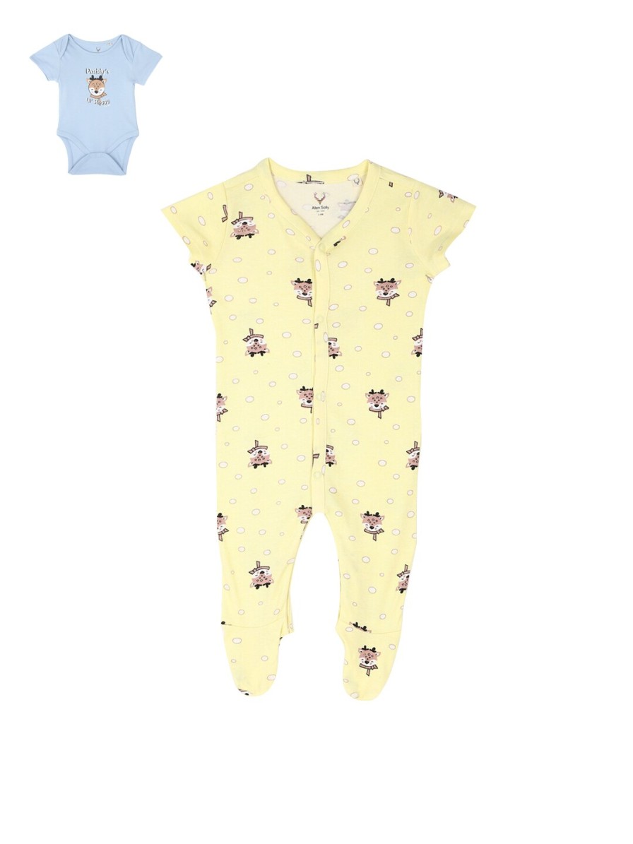 Kids Allen Solly Junior Rompers & Sleepsuits | Buy Allen Solly Junior Boys Set Of 2 Yellow & Blue Printed Pure Cotton Sleepsuit - Apparel For Boys