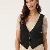 Women Cottinfab Blazers & Waistcoats | Buy Cottinfab Women Black Solid Lightweight Waistcoat - Apparel For Women