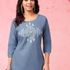 Women Anouk Kurtis, Tunics & Tops | Buy Anouk Blue Ethnic Motifs Embroidered Thread Work Pure Cotton Straight Kurti - Apparel For Women