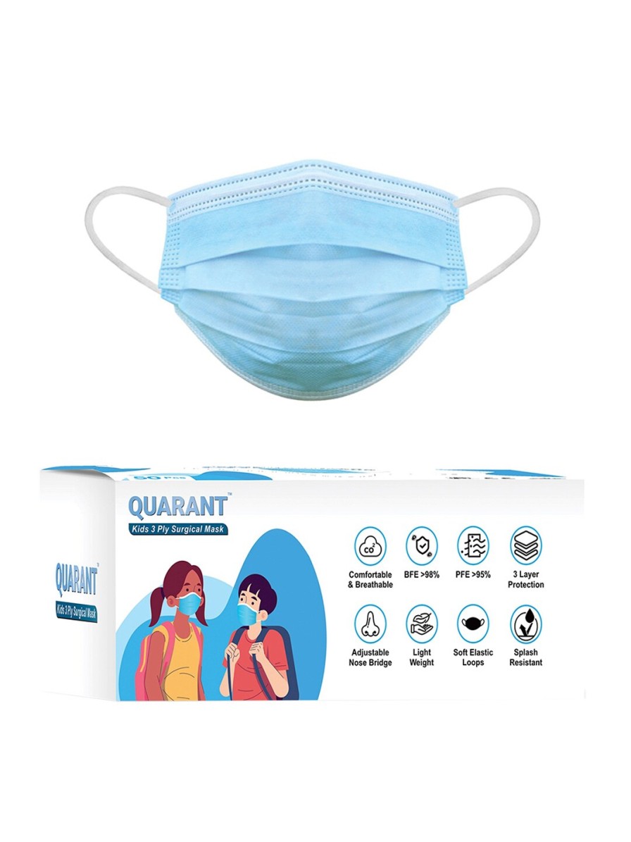 Kids QUARANT Masks & Protective Gears | Buy Quarant Kids Pack Of 50 Blue Solid 3 Ply Surgical Face Masks - Accessories For Unisex Kids