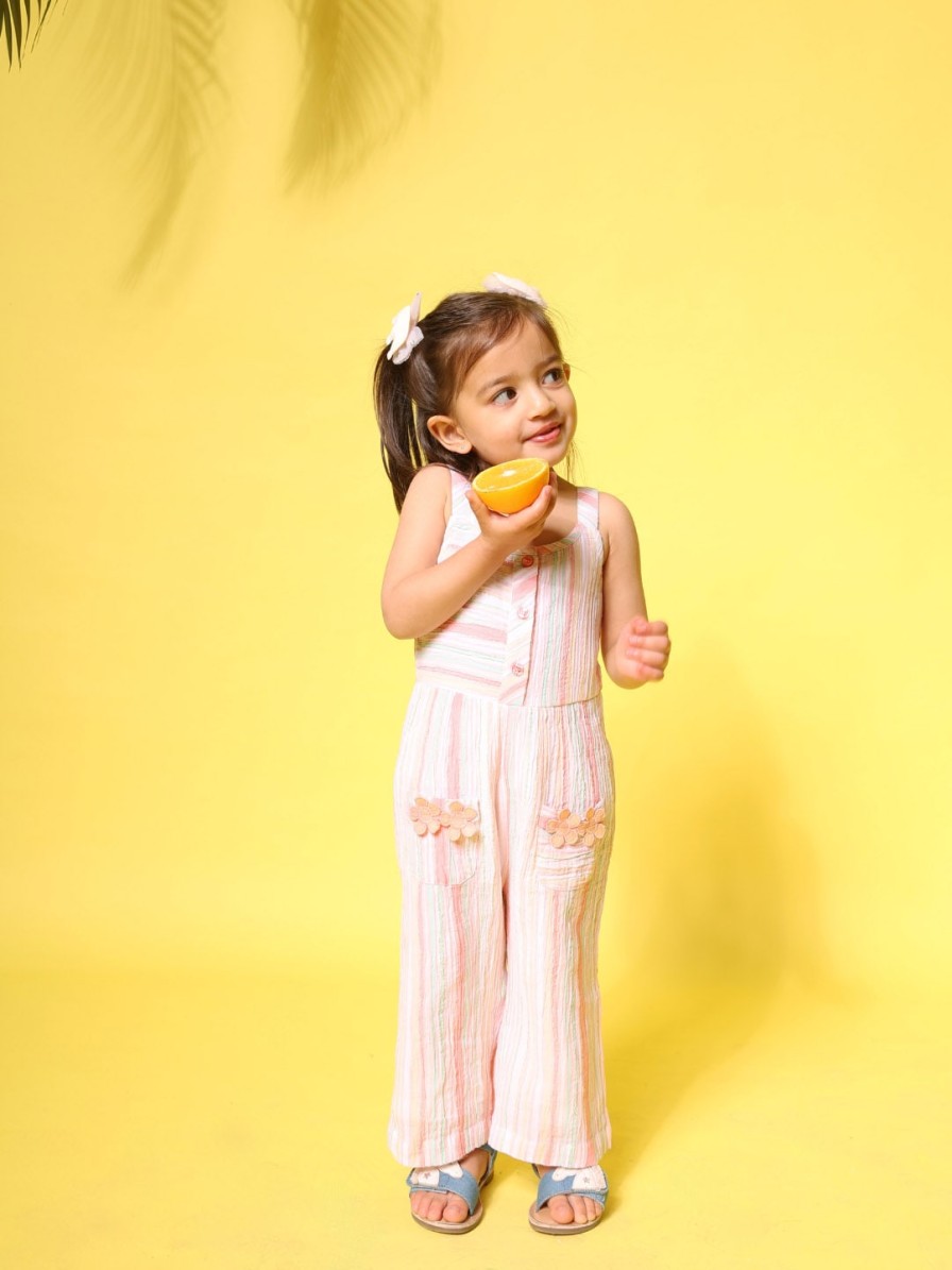 Kids Budding Bees Dungarees & Jumpsuits | Buy Budding Bees Girls Striped Cotton Basic Jumpsuit - Apparel For Girls