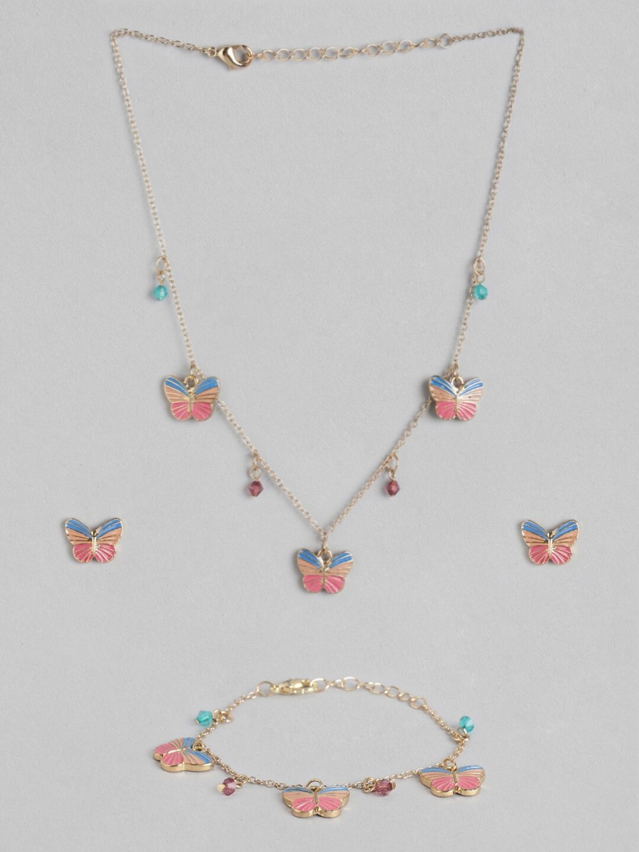 Kids Carlton London Jewellery & Hair Accessory | Buy Carlton London Girls Gold Plated Pink & Turquoise Blue Jewellery Set - Accessories For Girls