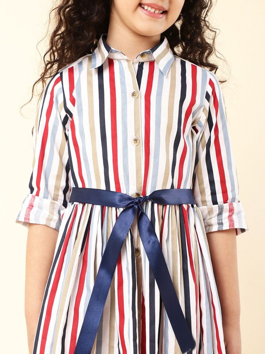 Kids A.T.U.N. Dresses | Buy A T U N Multicoloured Striped Keyhole Neck Dress - Apparel For Girls