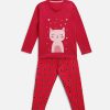 Kids HERE&NOW Nightwear & Loungewear | Buy Here&Now Girls Pink & Pink Cotton Cat Print Night Suit - Apparel For Girls