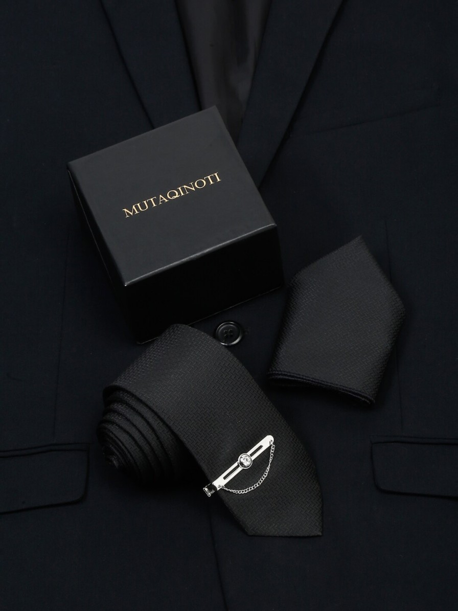 Men MUTAQINOTI Ties, Cufflinks & Pocket Squares | Buy Mutaqinoti Men Self Design Skinny Tie Gift Set - Accessories For Men