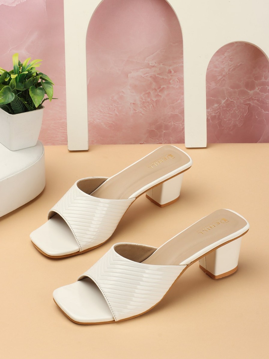 Women Denill Heels | Buy Denill Striped Open Toe Block Heels - Footwear For Women